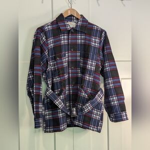 1970s Mens Champion Flannel Plaid Jacket With Belt Size L